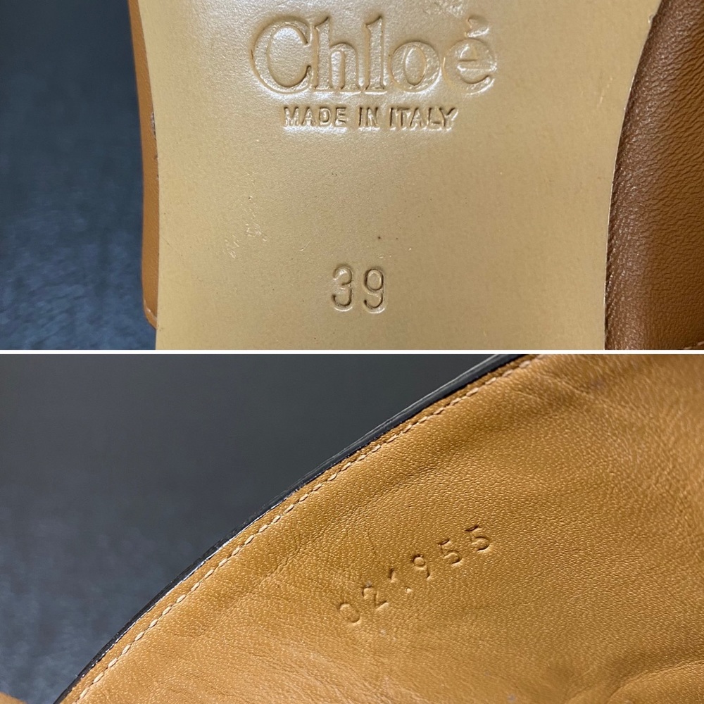 CHLOÉ camel tan C logo embellished leather heeled mules 39 - Picture 13 of 15